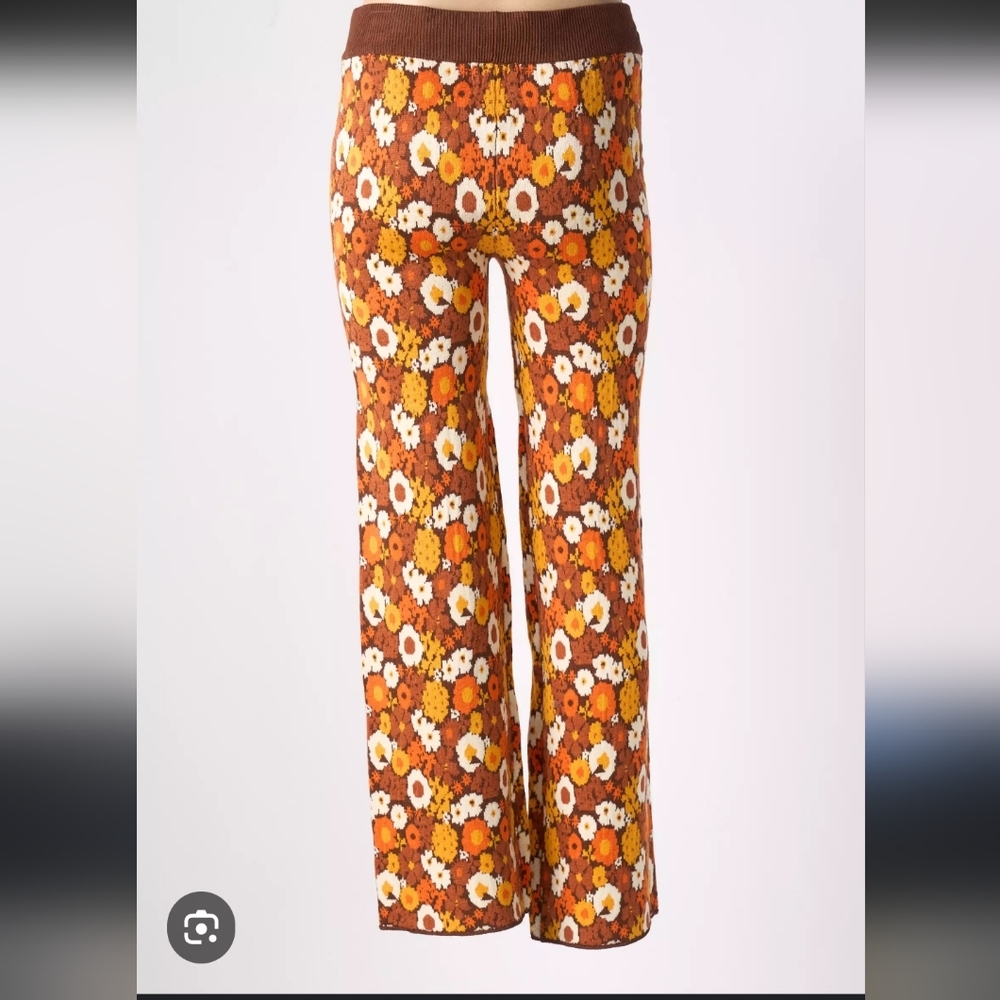 Floral Wide Leg Pants - Brown and Orange